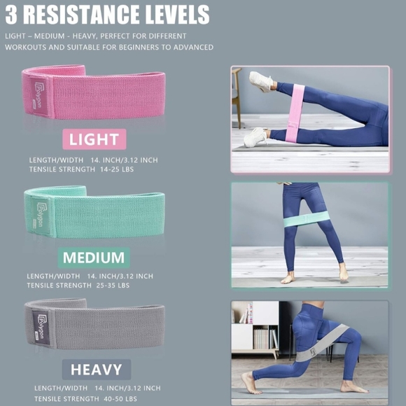 Polygon Resistance Exercise Bands, Fabric Non Slip Hip Bands for Squats, Legs, - Picture 5 of 6